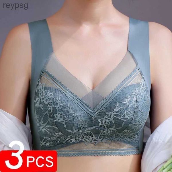 Reggiseni Reggiseni 3 pezzi Reggiseno intimo sexy in pizzo senza cuciture per le donne Reggiseno push up Top da donna Bralette di grandi dimensioni Plus Size Brasier senza ferretto YQ240203