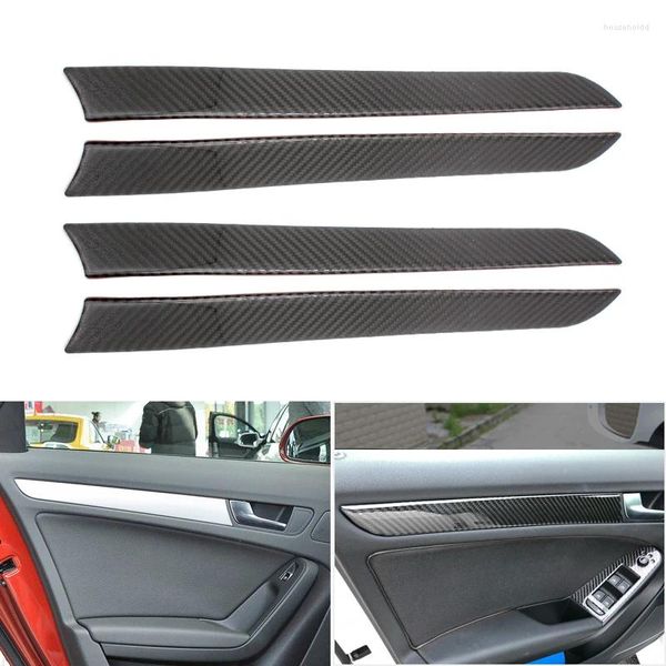 Acessórios interiores 4pcs fibra de carbono real painel da porta da janela guarnição capa faixa adesiva interna para audi a4 b8 a5 2010 2011 2012 2013 - 2024