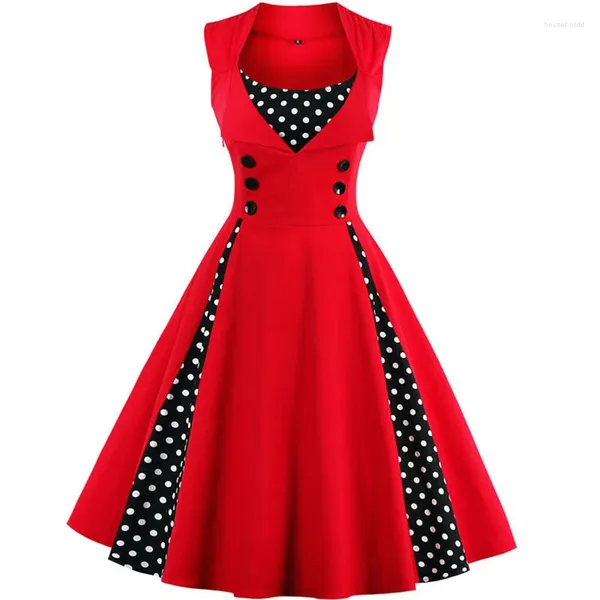 Повседневные платья 2024 S-4XL, женское винтажное платье миди в стиле ретро 50-х 60-х годов, рокабилли в горошек, распашная булавка, летняя вечеринка, элегантная туника, Vestidos
