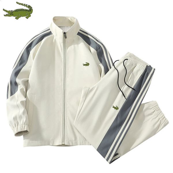 Outono masculino casual bordado conjuntos de jaqueta calças terno sólido roupas esportivas moda conjunto masculino marca jaquetas conjunto 240202