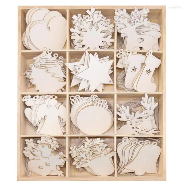 Decorações de Natal 10 unidades / lote Fatia de madeira em branco Floco de neve Anjo Elk Sinos Forma Ornamento para árvore DIY Decoração de suspensão