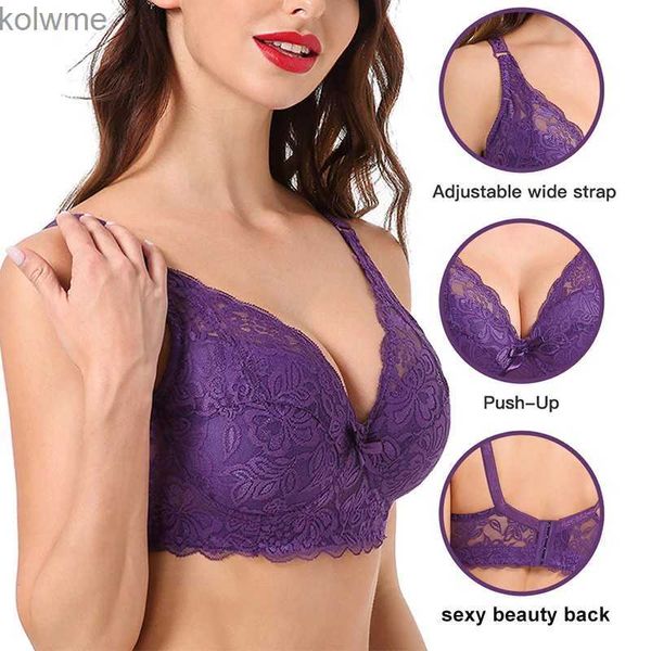 Reggiseni Hot Coppa piena biancheria intima sottile reggiseno piccolo plus size pizzo regolabile senza ferretto Reggiseno da donna copertura del seno B C D Reggiseni di pizzo di grandi dimensioni YQ240203