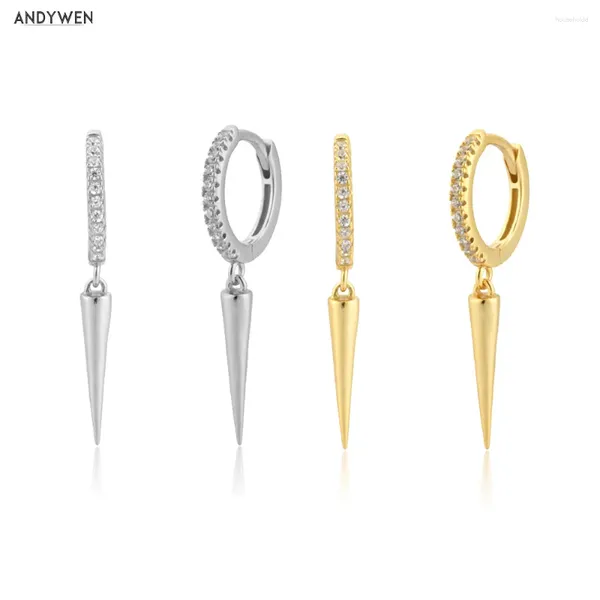 Dangle Küpeler Andywen 925 STERLING Gümüş 8.5mm Zirkon Pave Uzun Başak Damlası Küpe Kadınlar Deliren Ohrringe Circle Yuvarlak Takı