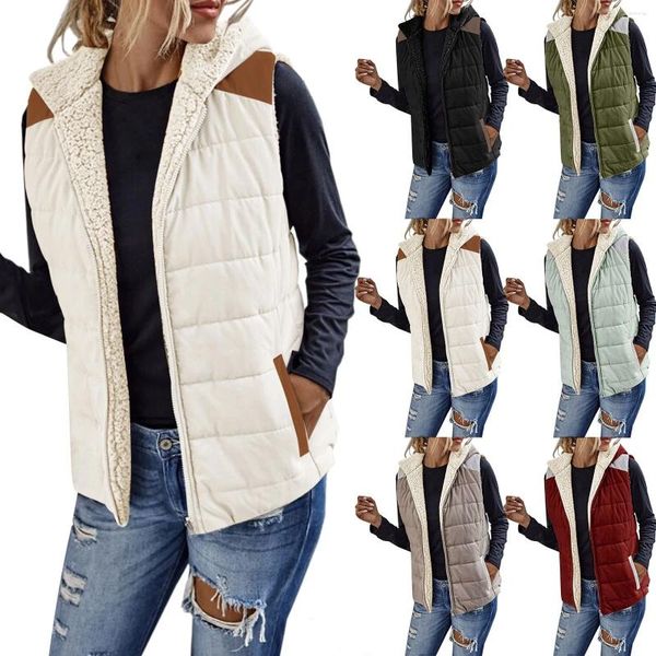 Gilet da donna Giacca in pile reversibile senza maniche autunno da donna Tasche con cappuccio con zip Giacche lunghe eleganti da donna Cappotto senza maniche