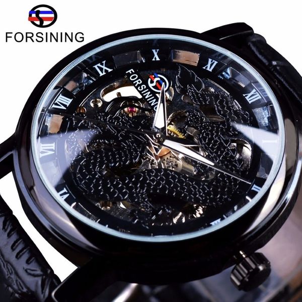 Forsining chinês design simples caso transparente relógios masculinos marca superior de luxo relógio esqueleto esporte relógio mecânico masculino clock179g