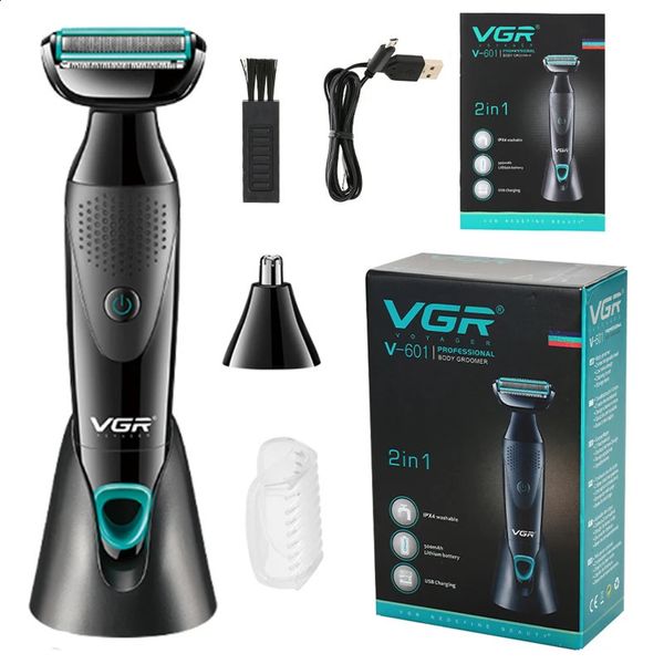 Vgr 2 em 1 aparador corporal para homens e mulheres, aparador de pelos corporais, lavável, barba, barbeador elétrico, recarregável, nariz, orelha, aliciamento molhado e seco 240124