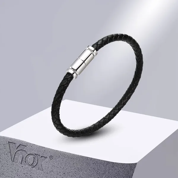 Браслеты-ссылки Vnox, черный кожаный мужской браслет, повседневный модный плетеный браслет-цепочка из веревки, подарок для него, ювелирные изделия