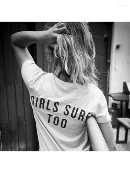 Damen-T-Shirts „Girls Surf Too Back“, bedrucktes Feminismus-T-Shirt für Frauen, Tumblr, modisches Grafik-T-Shirt, Sommer, kurze Ärmel, lässige weiße Tops