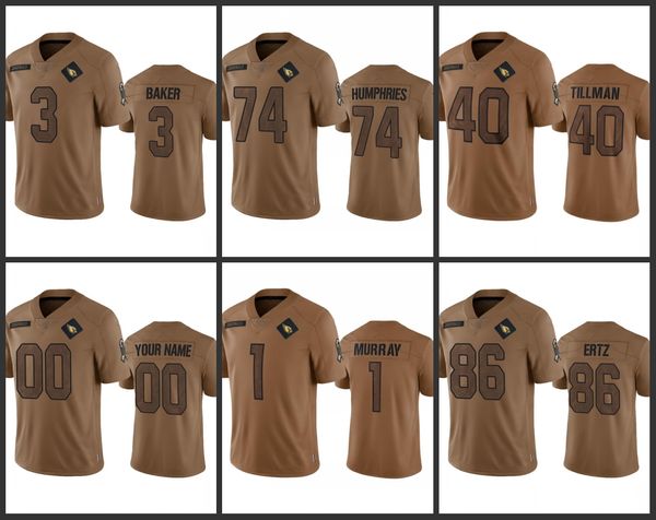 Arizona''Cardinals''Men 1 Kyler Murray 40 Pat Tillman 3 Budda Baker 86 Zach Ertz Damen Jugend Custom Brown 2023 Salute To Service Limited Trikot