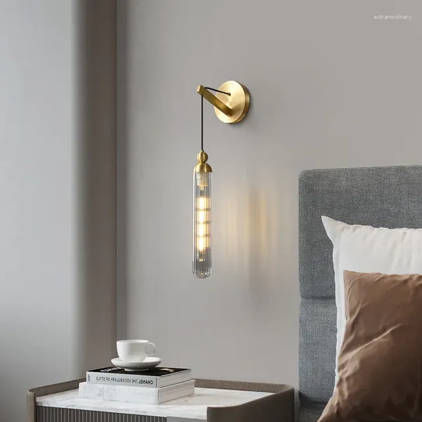 Duvar lambası bakır E14 Açık Cam Yatak Odası Fuaye Sconce Gold Siyah Metal Yat Başı Aydınlatma Armatürleri Yüzey Montajı