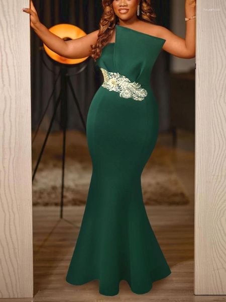 Vestidos de festa mulheres sexy verde longo vestido sereia ouro laço retalhos evento natal aniversário elegante casamento convidado vestes vestidos africanos