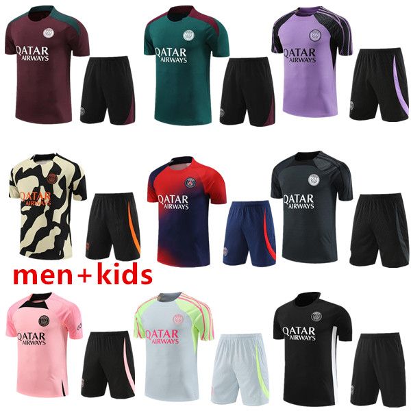 2024 2025 Männer Kinder Es Trainingsanzug 24/25 MBAPPE Paris Sportswear Training Kurzarm Anzug Fußball Fußball Jersey Kit Uniform Chandal Sweatshirt Pullover Set