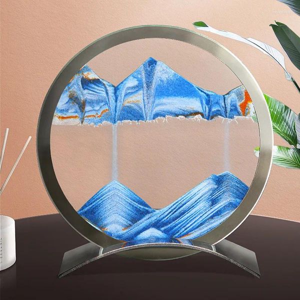 Estatuetas decorativas em movimento areia arte imagem de vidro redondo areia movediça 3d sandscape em movimento display fluindo quadro pintura presentes de natal