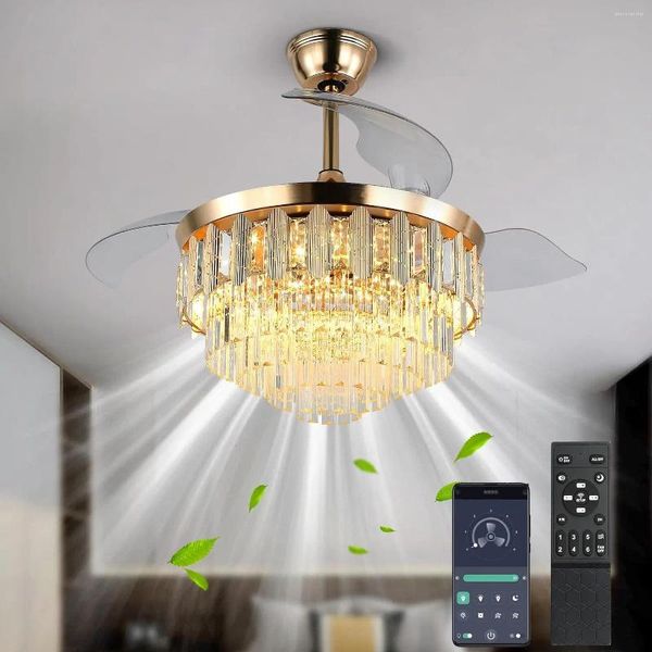 Lampadari Ventilatori da soffitto con luci Fandeliers dimmerabili 40 '' Lampadario moderno a scomparsa con telecomando per camera da letto Livin