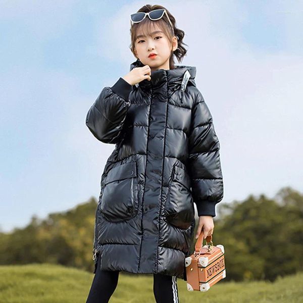 Casaco para baixo 2024 jaqueta de inverno para crianças meninas adolescentes parka snowsuit à prova dwaterproof água brilhante com capuz crianças outerwear roupas 5-12 anos