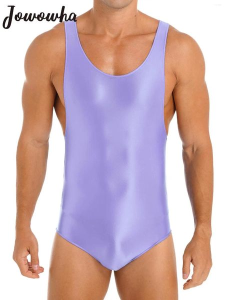 Costumi da bagno da uomo Body elasticizzato senza maniche lucido da uomo Costume intero con scollo a U Body attillato Canottiera da wrestling Abbigliamento sportivo