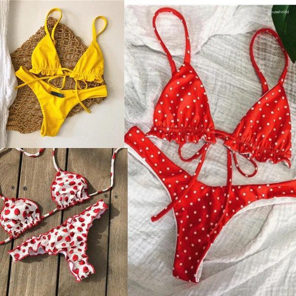 Kadın Mayo Polka Dot Bikinis 2024 Mujer Femme Mayo Plaj Dize Mayo Takım Maillot de Bain Seksi Brezilya Bikini