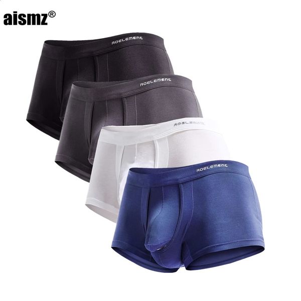 Aismz 4 pezzi Biancheria intima da uomo sexy Boxer Proiettile Separazione scroto Mutande traspiranti Mutandine maschili cueca masculina 240127