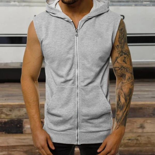 Herren Tank Tops Trendy Hoodie Weste Weicher Mantel Elastisch Winddicht Männer Bodybuilding Kapuzenoberteil