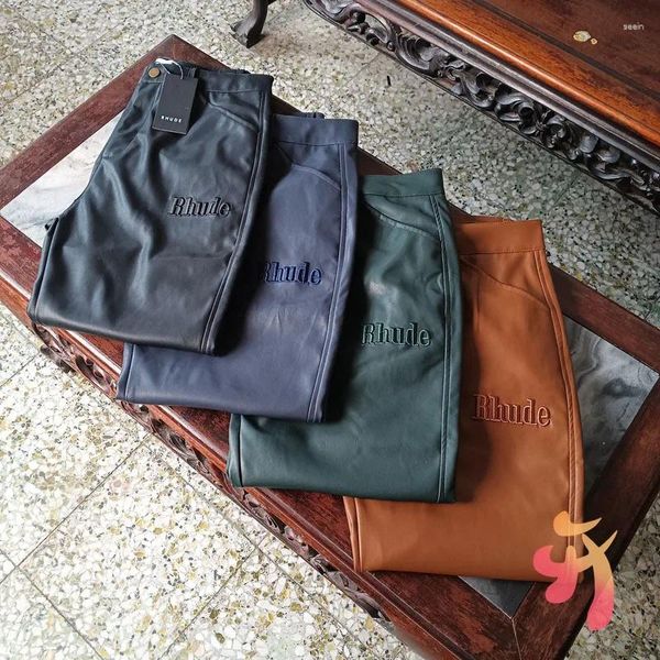 Pantaloni da uomo Pantaloni Y2k American Vintage Semplice Casual Ricamo Cerniera in pelle Uomo Donna Coppia Gamba dritta quotidiana lunga