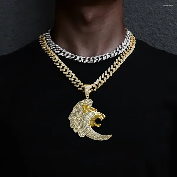 Anhänger Halsketten Iced Out Löwe Elefant Tier Halskette mit glatter kubanischer Gliederkette, exquisiter, stilvoller Hip-Hop-Schmuck für Männer und Frauen