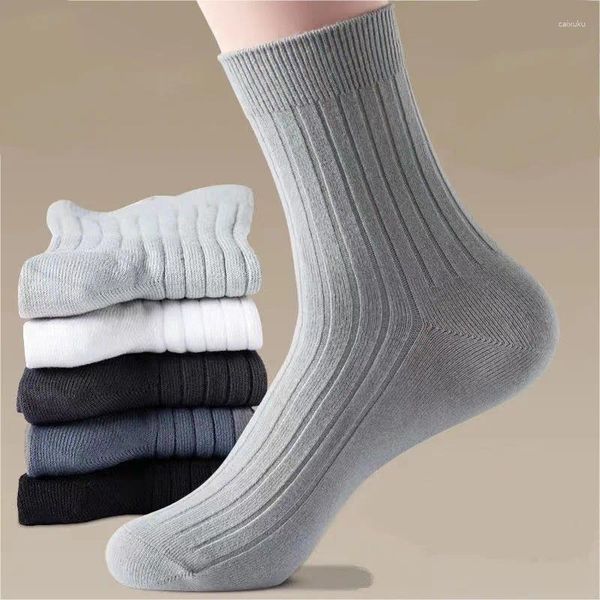 Мужские носки, 5 пар, толстые мужские носки средней длины, однотонные, осенне-зимние, черные, деловые, впитывающие пот, дышащие, спортивные