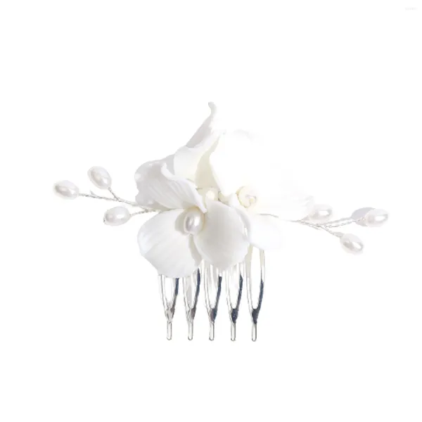 Grampos de cabelo jóias cocar pente branco flor decoração versátil pérola para festa cosplay pano chinês cheongsam