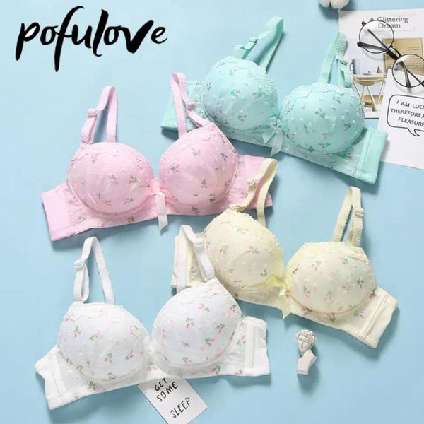 Sutiãs adolescente menina sutiã rosa kawaii laço floral push up bralette sem fio roupa interior sem costura sutiã estudante lingerie bonito 75 a b