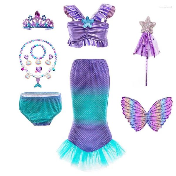 Kız Elbiseler Purim Partisi Kostümleri Kız Bebekler Prenses Ariel Giyim Küçük Denizkızı Cosplay Doğum Günü Cadılar Bayramı Noel Xms Elbise