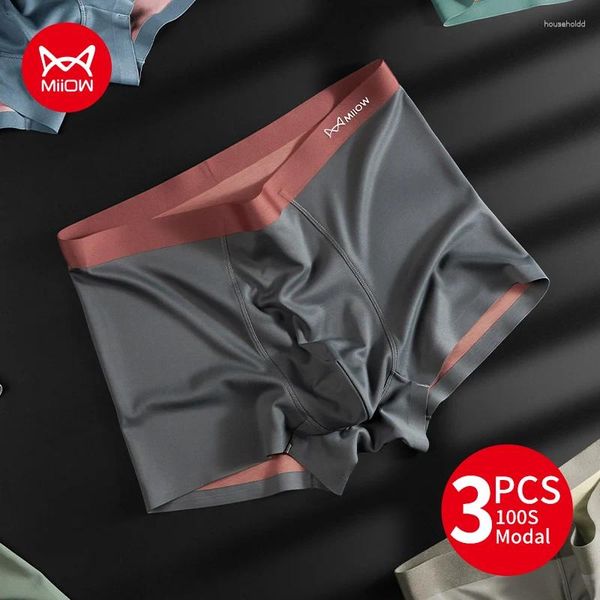 Cuecas Miiow 3 pcs homens de seda gelo boxershorts 100s modal sem costura roupa interior antibacteriana boxers masculino calcinha de verão