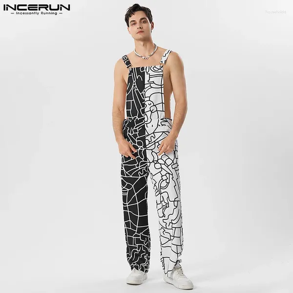 Männer Hosen Männer Overalls Drucken Patchwork Ärmellose Sommer Hosenträger Strampler Streetwear 2024 Mode Männliche Träger Overalls S-5XL INCERUN