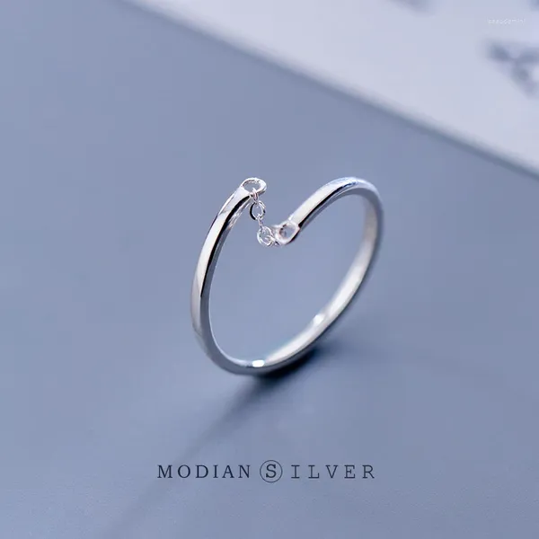 Clusterringe Modian Authentischer 925 Sterling Silber Fingerring für Frauen Mode Kurze Kette Offen Einstellbar Einfach Feiner Schmuck Bijoux