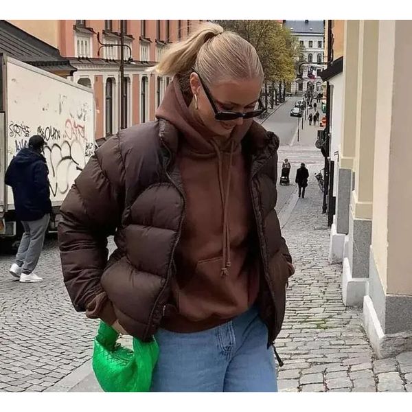 Kadın Ceketleri Üst Puffer Pamuklu Pad-Padded Kalın Kış Vintage Street Outwear Stant Stant Yaka Zip-Up Isınma Gündelik Kahverengi Katlar Kadın Bezi 884