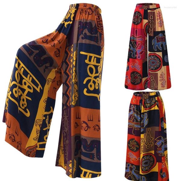 Calças femininas largas perna boho yoga harem cigano hippie indiano tailândia boêmio palazzo smocked cintura aladdin calças camisa