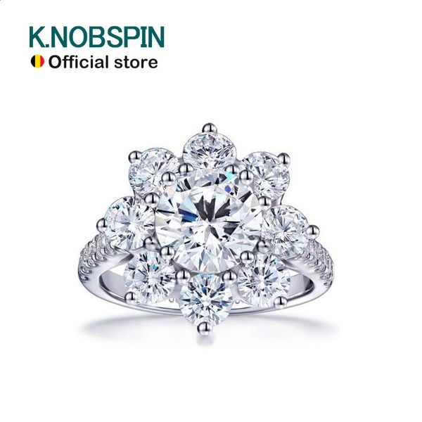 KNOBSPIN D VVS1 Moissnaite anéis de diamante para mulheres s925 prata esterlina banhado a ouro branco 18k aliança de casamento joias finas com GRA 240119