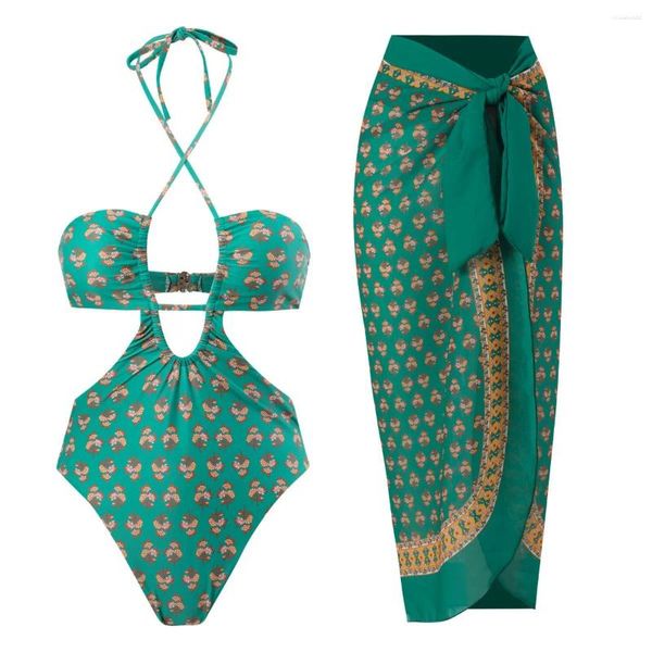 Costumi da bagno da donna 2024 Costume da bagno retrò per vacanze Abito da spiaggia ritagliato Womems Costume da bagno brasiliano floreale di lusso femminile con scollo all'americana sexy