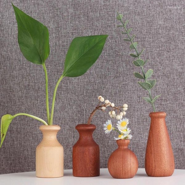 Vasen 4Stile Ebenholz Blume minimalistische Vintage handgemachte Kunst Hydrokultur Flasche Handwerk Wohnzimmer Desktop-Dekoration