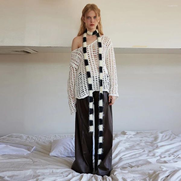 Sciarpe Donna Autunno Sciarpa decorativa in pelliccia sintetica Designer di lusso Moda lunga e sottile per ragazze