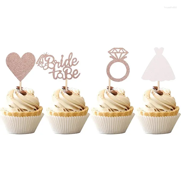 Attrezzi per torte 12/24 pezzi Sposa di essere Anello di diamanti Toppers cupcake Decorazioni per addio al nubilato in oro rosa Forniture per feste di addio al nubilato