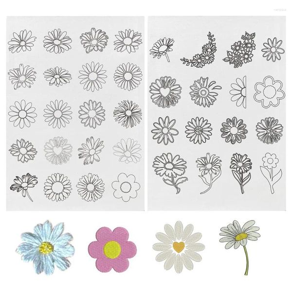 Chzimade A4 Gänseblümchen-Stickerei, wasserlösliches Einlagepapier, natürlicher Druck, Klemmbuch, Blumen- und Grasmuster, handgefertigtes Handwerk