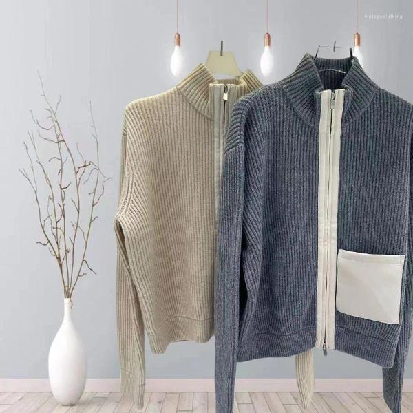 Maglieria da donna Donna Autunno e Inverno Cardigan con cerniera a doppia estremità in cashmere spesso di fascia alta Cardigan con colletto alla coreana Giacca in maglia