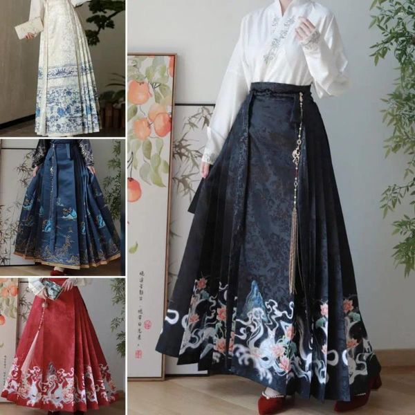 Erkek Tişörtleri XL Geleneksel Günlük Hanfu Kadınlar Çin tarzı takım elbise nakış kolu at yüzü pileli etek moda sokak giyecek giyim