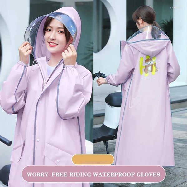 Yağmurluk kadınları fermuar up hoodie eva raincoat kadınlar hafif su geçirmez yağmur ceketi elektrikli bisikletçisi yetişkin rüzgarlık uzun palto panço