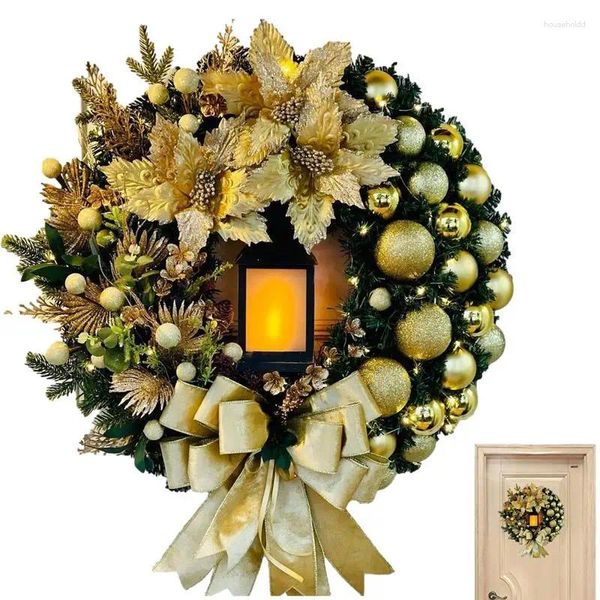 Dekorativer Blumen-Weihnachtskranz mit Laterne, Haustür-Girlande, große Schleife, saisonale Ornament-Dekoration für die Wand