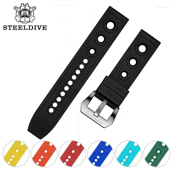 Assista Bandas Steeldive 20mm 22mm Strap Premium Soft Borracha Pulseiras Liberação Rápida com Pin Buckle Watchband Dive Relógios Acessórios