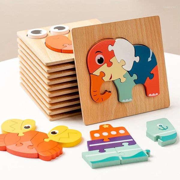 Dipinti Animali 3D per bambini Puzzle in legno Gioco intelligente Montessori Apprendimento giocattoli educativi per bambini Puzzle