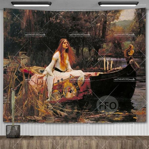 Arazzi John William Waterhouse Opere d'arte La signora di ShaloArazzi appesi a parete Dipinti ad olio Decorazione domestica Estetica