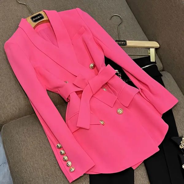 Blazer da donna Cappotto rosa Completo Capispalla Stile primaverile Temperamento Celebrità Cinturino Versatile Giacca gotica sottile Coreano Streetwear 240202