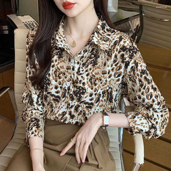 Blusas femininas camisas de escritório para mulher 2024 na moda manga longa casual trabalho wear leopardo impressão queda camisa streetwear camisas e blusas