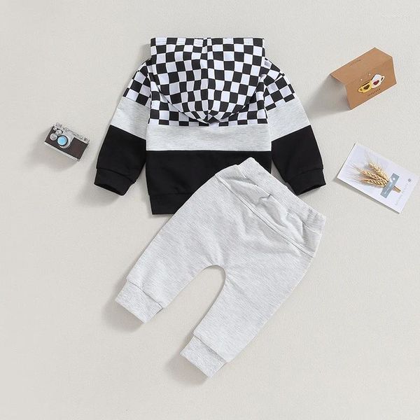 Conjuntos de roupas Nascido Criança Bebê Menino Roupas Checkerboard Color Block Hoodie Outfits Sweatsuit Outono Inverno 0-3T